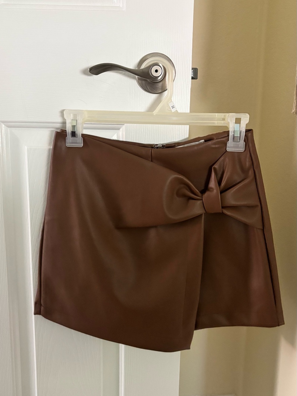 Francesca's Collections Brown Faux Leather Mini Skirt with Bow